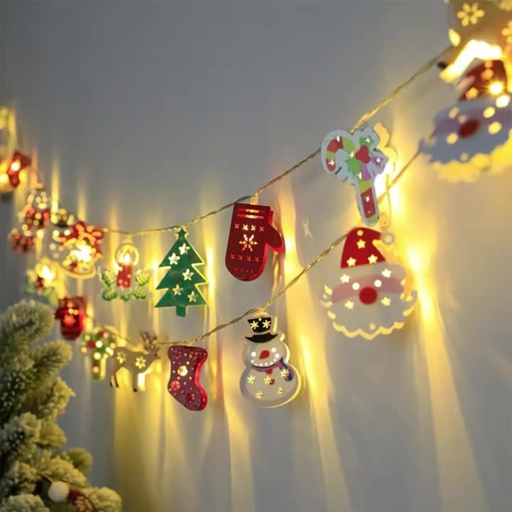Festoon Light - 1 Piece Christmas LED String with Snowman, Santa Claus & Stocking Decorations