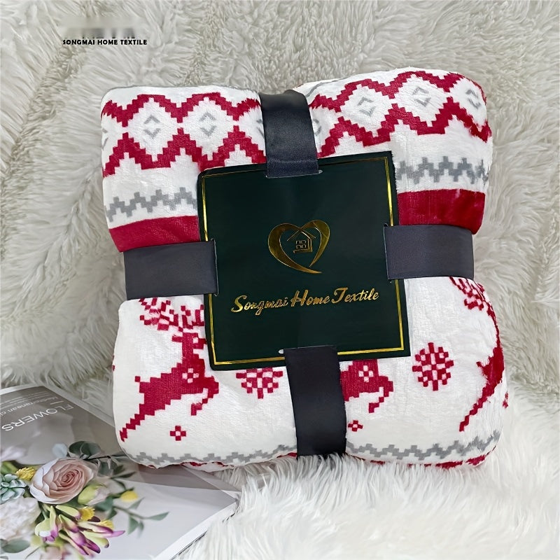 Manta Sherpa de Navidad - Suave manta de felpa con patrón de renos y copos de nieve