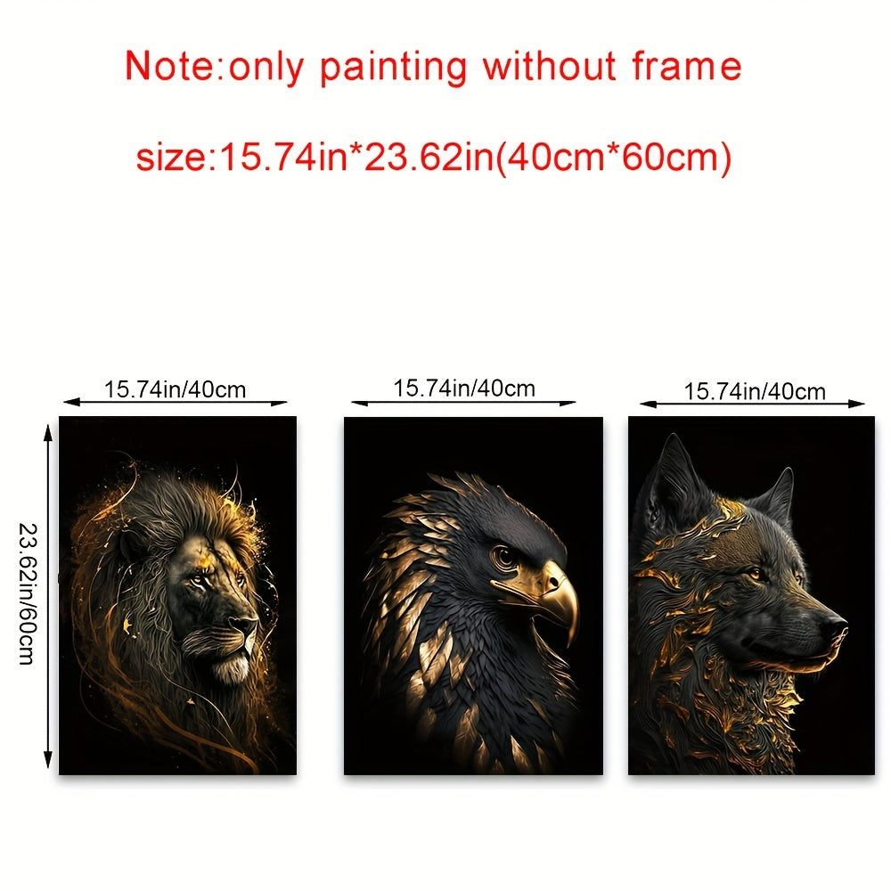 3 pezzi Poster in Tela Non Incorniciati - Arte Moderna, Dipinti Astratti del Leone d'Oro e dell'Aquila, Regalo Ideale per Camera da Letto, Soggiorno, Corridoio, Decorazione da Parete, Decorazione Invernale, Abbellimento della Stanza