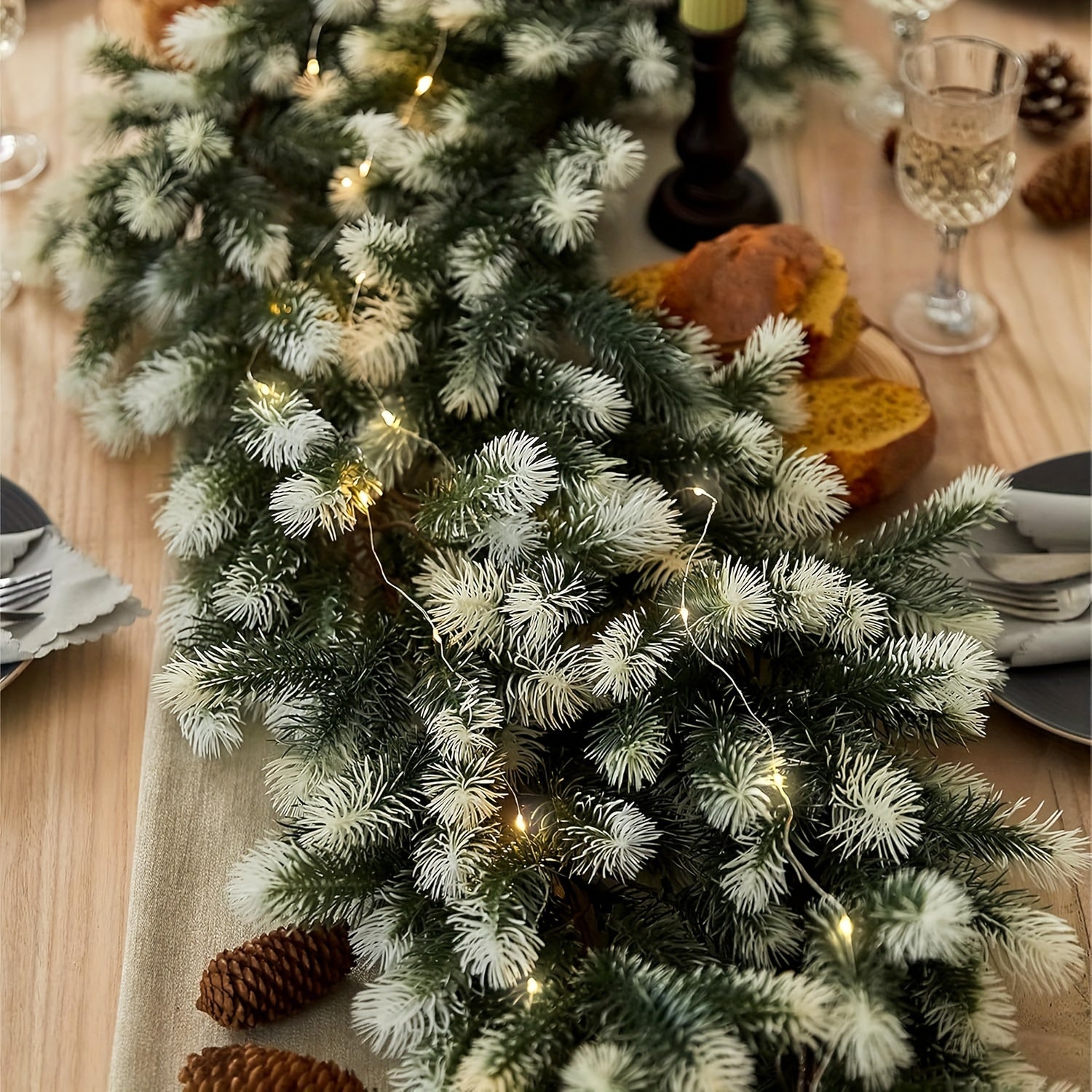 Holiday Garland - 195 cm Christmas Fir Garland with White Accents, Indoor/Outdoor Decoration