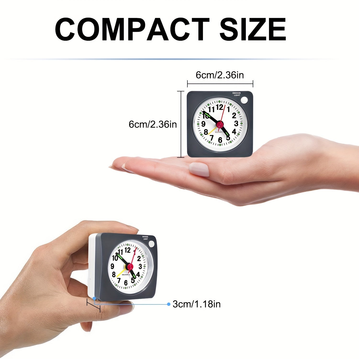 TravelSquare - Compact Travel Clock with Snooze and Night Light