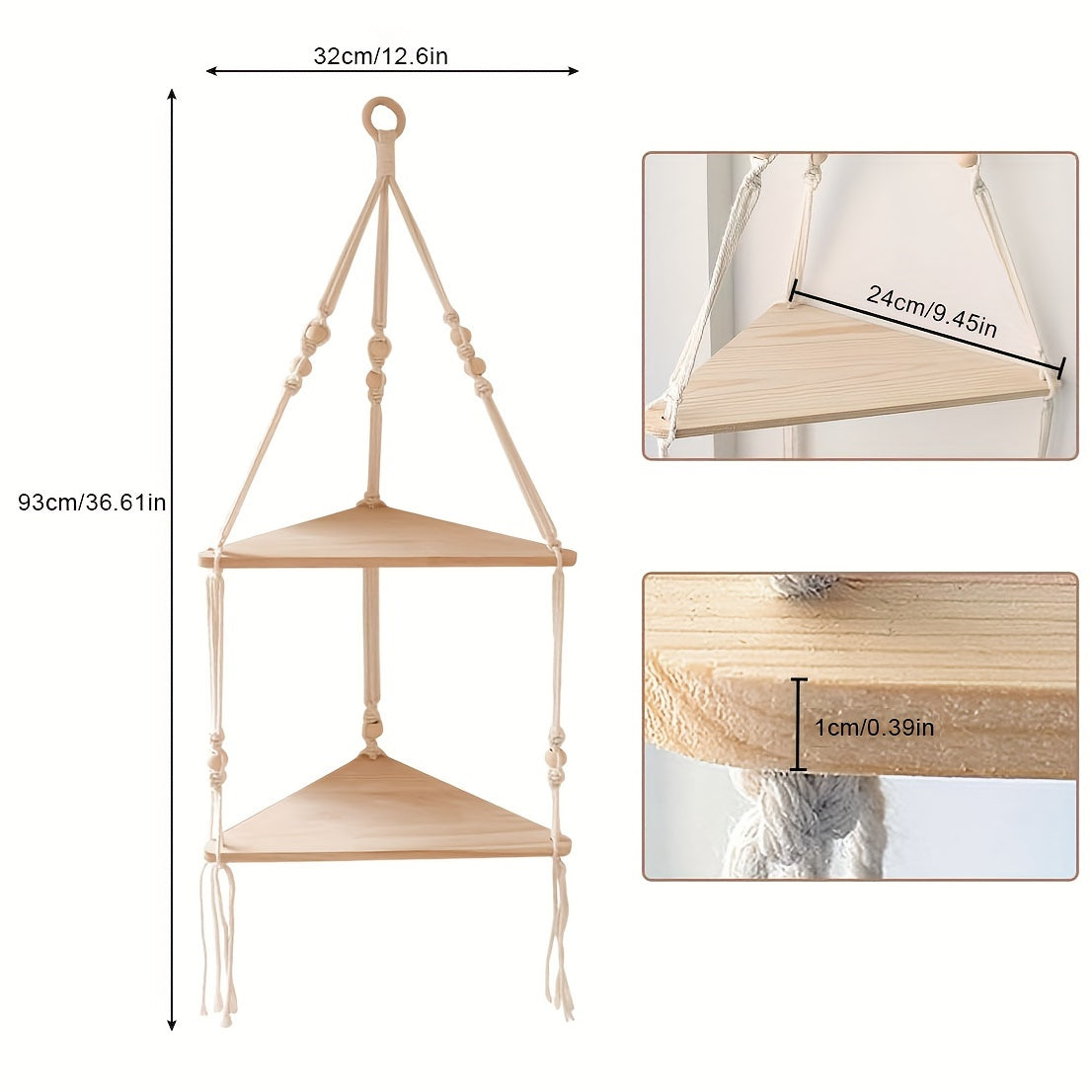 MacrameShelf - Boho Floating Shelves with 2 Layers for Bedroom, Bathroom & Living Room