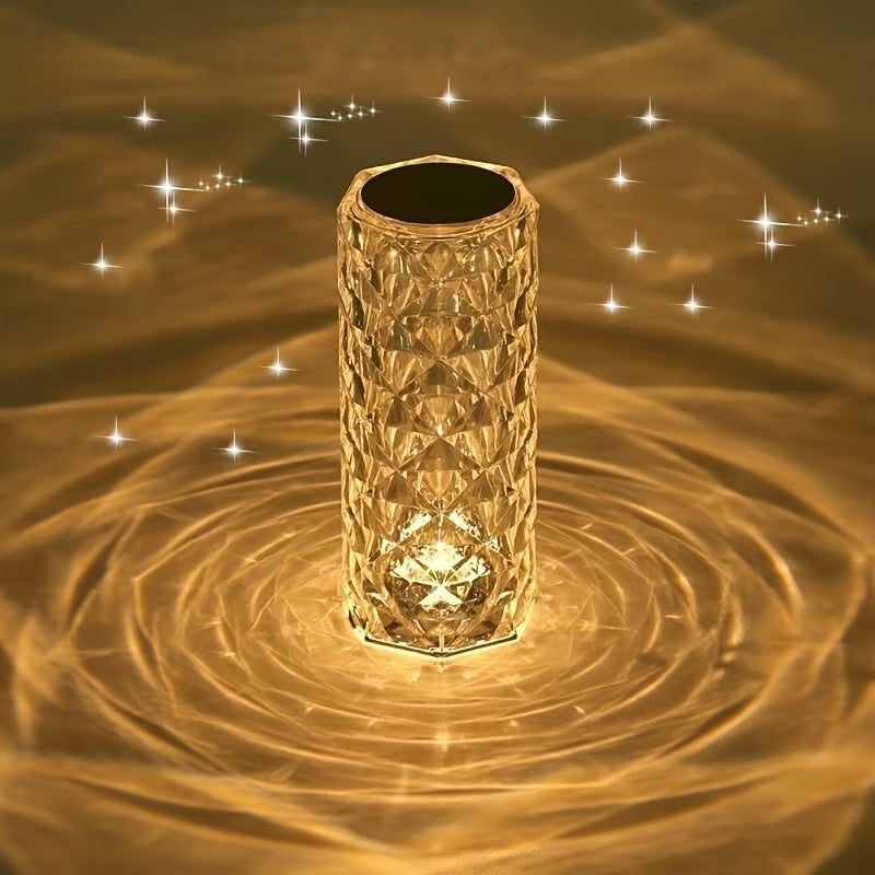CrystalGlow - Candeeiro de Mesa de Cristal LED com Controlo Tátil