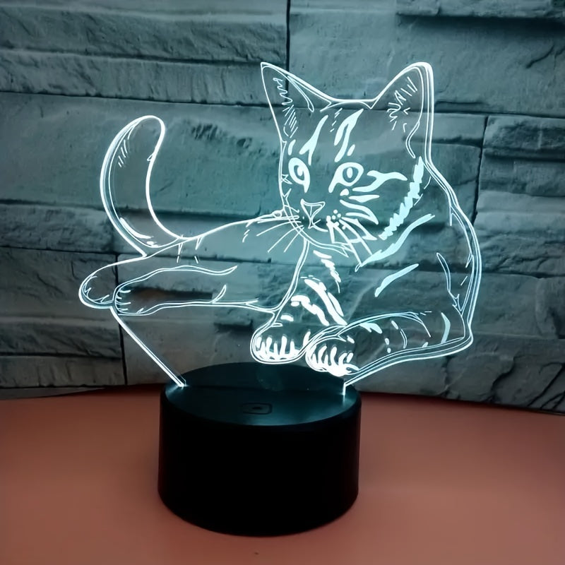 CatGlow - Lámpara nocturna 3D para gato con 7 colores y control táctil