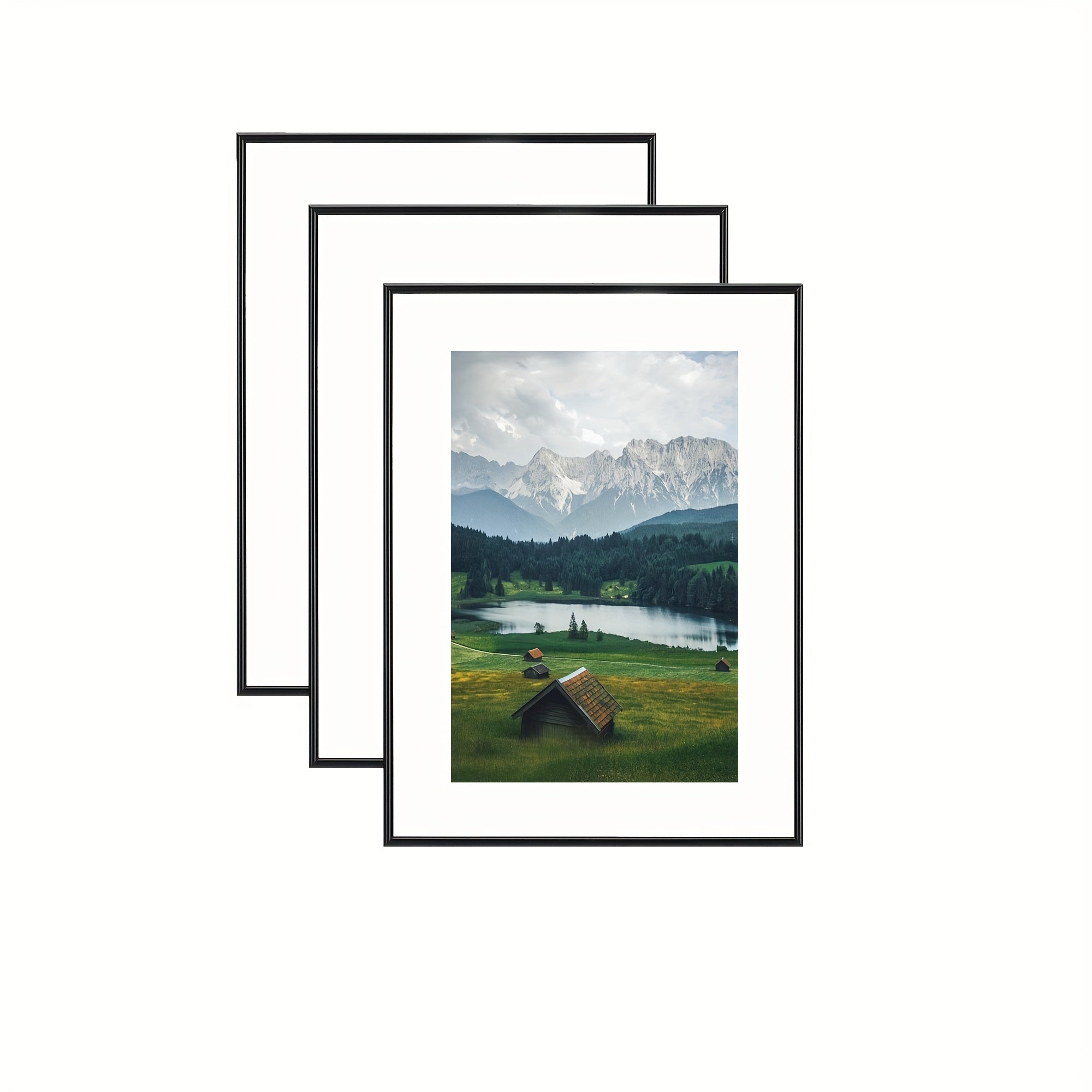 Set di Cornici per Foto a 3 Pezzi - Per Esposizione a Muro e su Tavolo, Ideale per Decorazioni per la Casa e Regali, Nera, Rettangolare