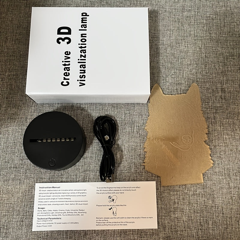 WolfLight - 3D Night Light with Touch Control and Black Base