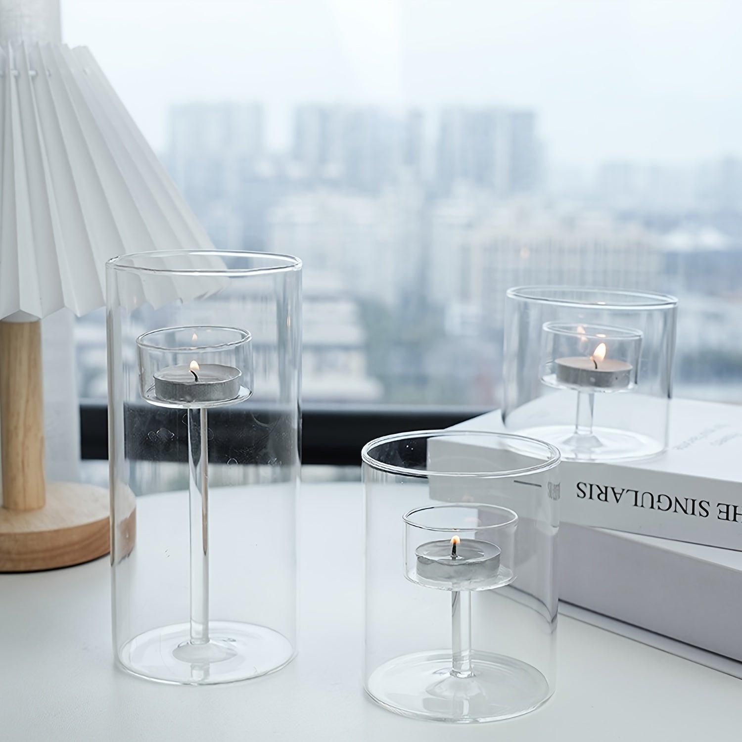 Set di candelieri cilindrici in vetro a 3 pezzi – Candelieri hurricane trasparenti per decorazione da tavolo, matrimoni e decorazione per la casa