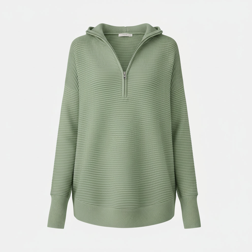 Womens Sweater Knitted Half Zip V Neck Ribbed Fabric Oversized