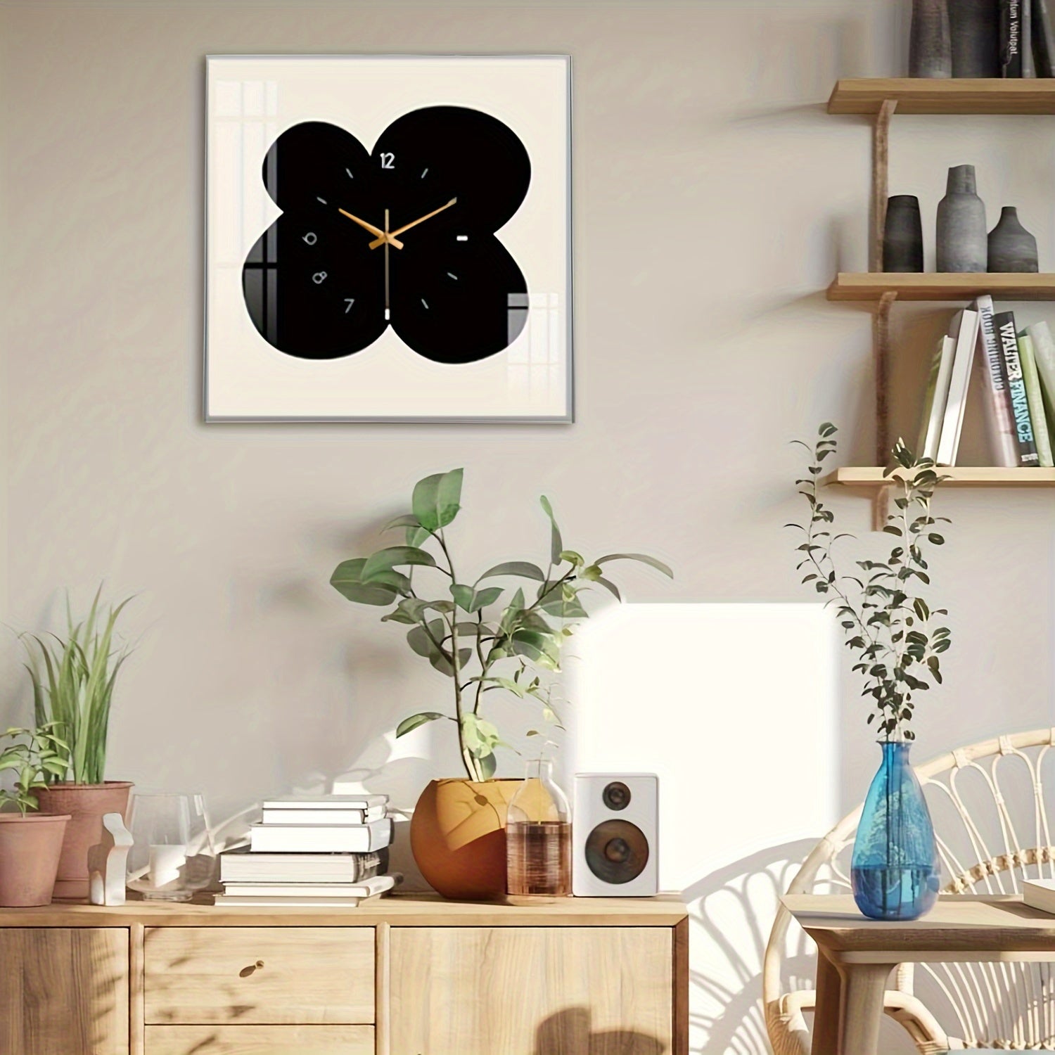 FloralTime - Orologio da parete quadrato silenzioso con motivo floreale
