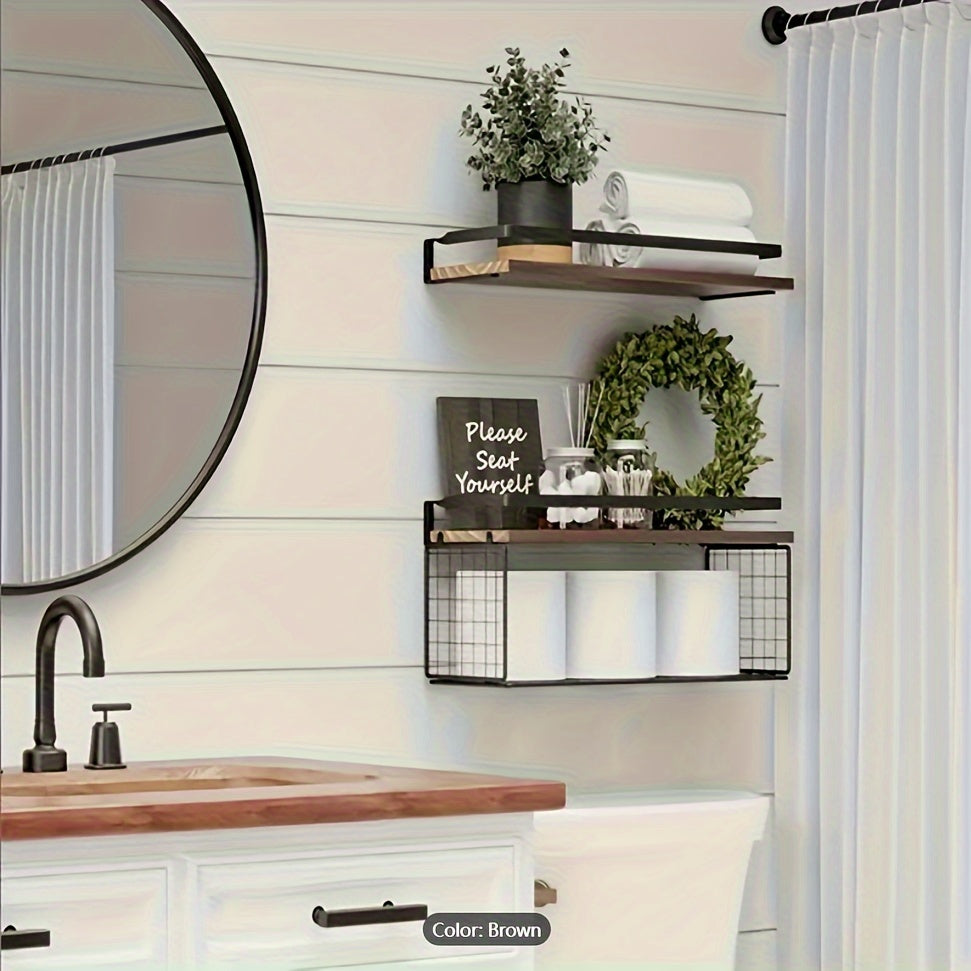 TowelShelf - 3 Pcs Wooden Floating Storage Rack - Wall-Mounted Bathroom Shelves