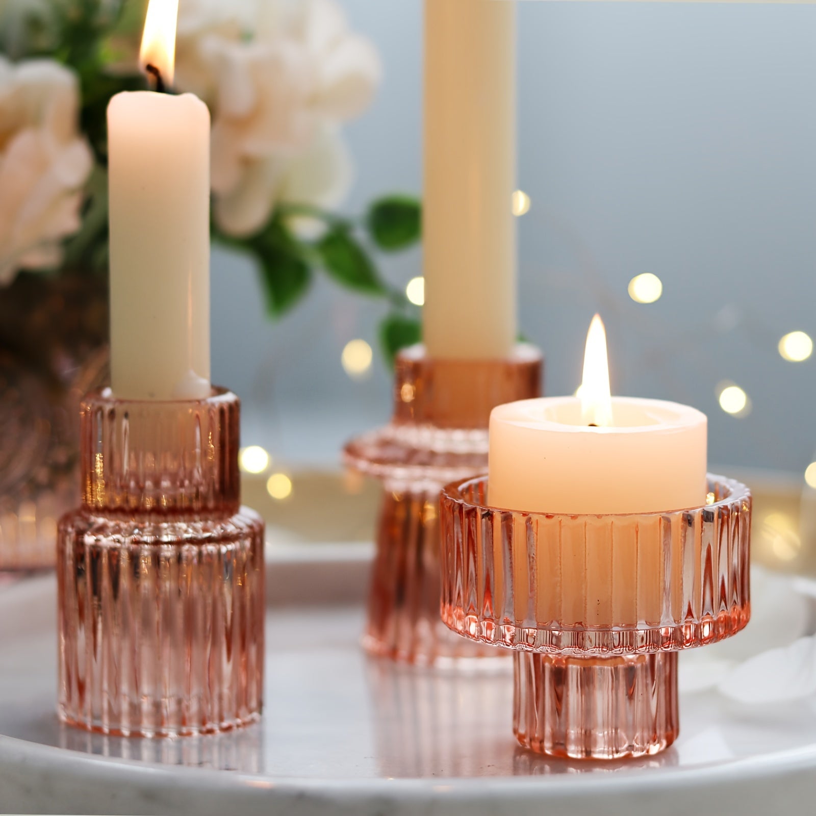 Portavelas de vidrio de 3/6 piezas - Perfectos para decoración de mesa y bodas