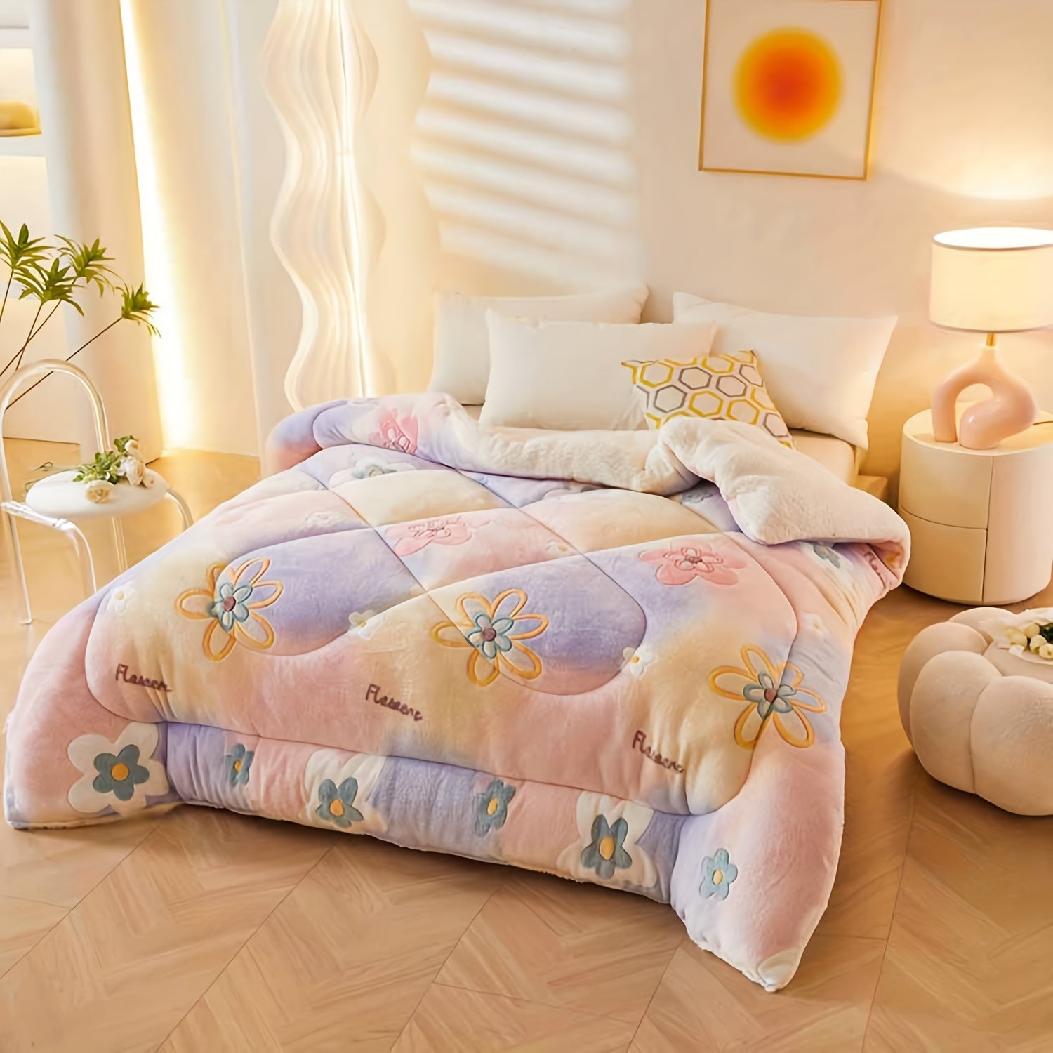 Edredão de Inverno em Pêlo Suave com Flores – Cobertura Quente de Poliéster para Outono e Inverno, Adequado para Quartos de Dormir e de Hóspedes