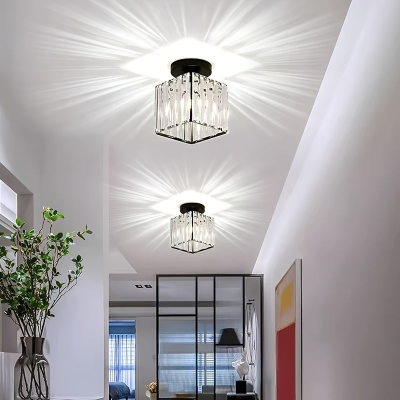 CrystalLuxe - Lampada da soffitto moderna E27 LED, nero oro con vetro di cristallo