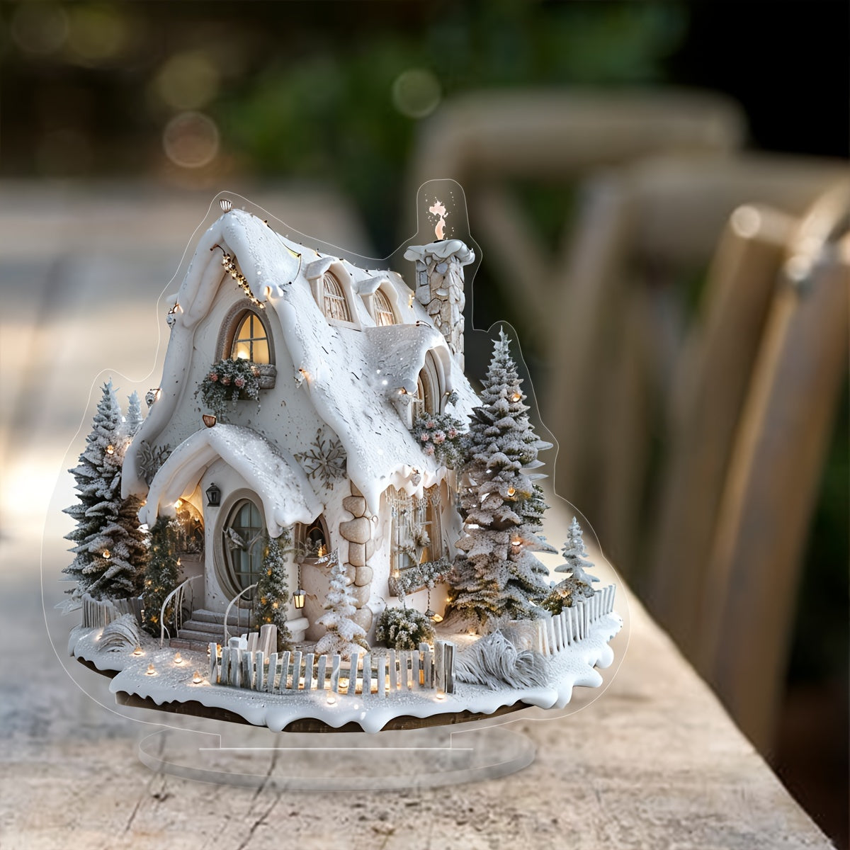 EnchantedVillage - Aldeia de Natal em Acrílico para Decoração de Mesa, Estilo Rústico Chic