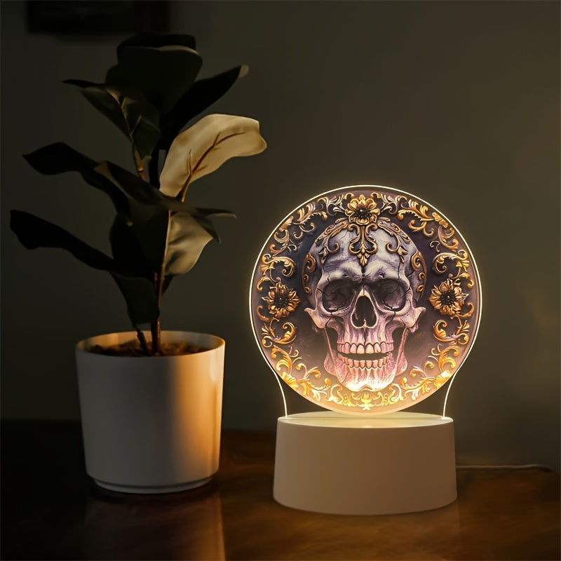 LumiSkull - USB Skull Night Lamp, Colorful Acrylic Table Lamp for Bedroom & Halloween Decoration