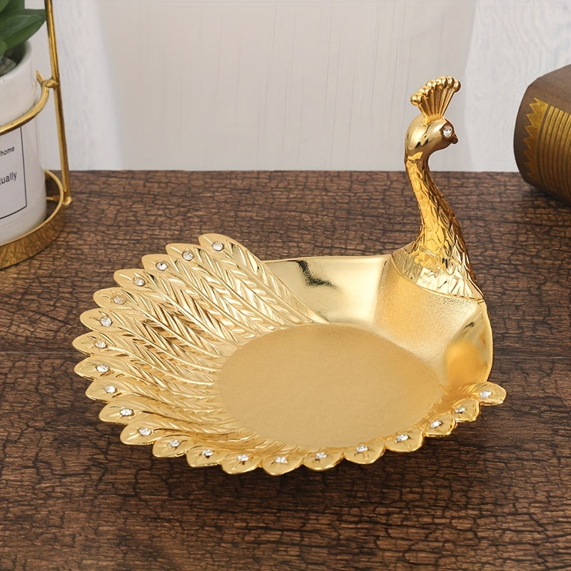 PeacockTray - Tabuleiro Metálico para Petiscos em Forma de Pavão para Decoração de Sala de Estar