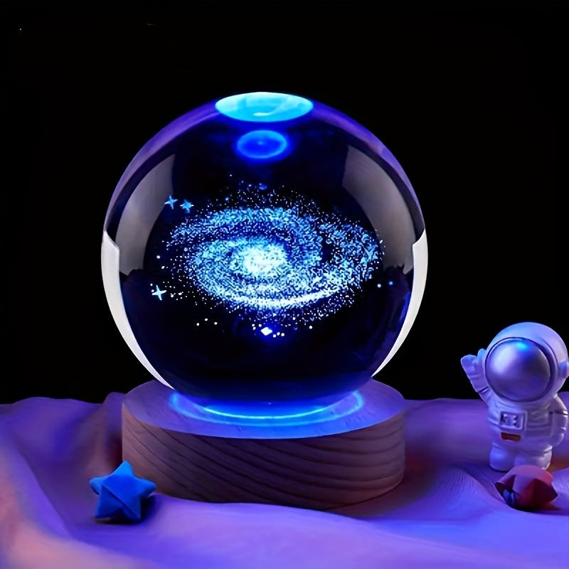 LumiSphere - Lâmpada Noturna LED de Bolas de Cristal 3D com Base de Madeira
