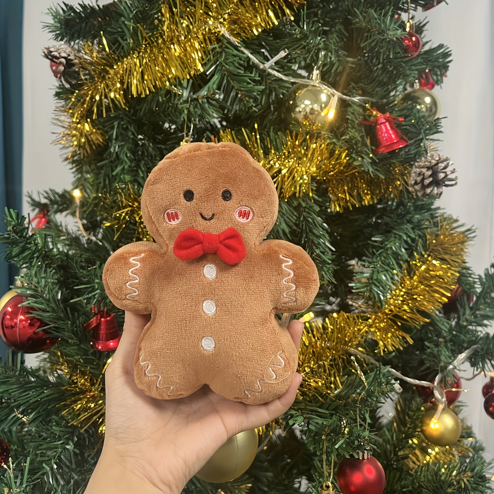 GingerJoy - Boneco de Biscoito de Gengibre de Peluche para Decoração de Natal