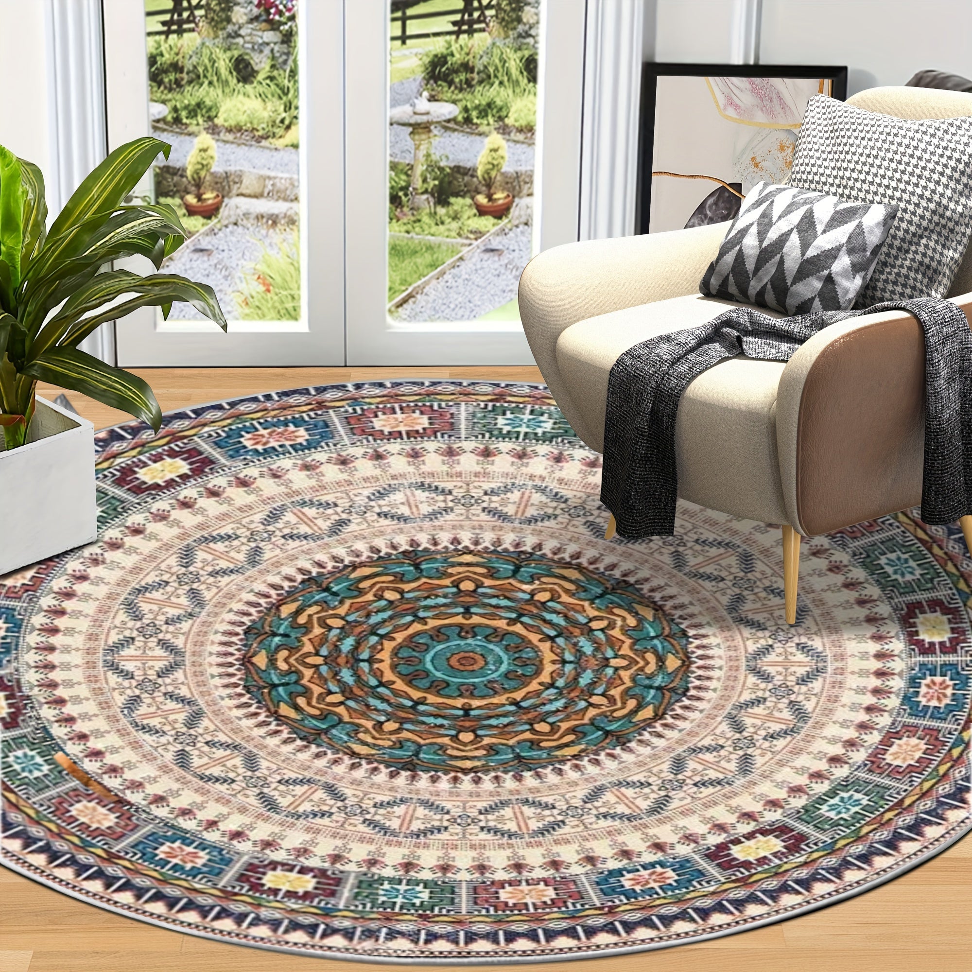 Alfombra de Piso Inspirada en el Estilo Persa – Resistente a Manchas, Lavable a Máquina, Antideslizante y Ligera para Dormitorio y Sala de Estar