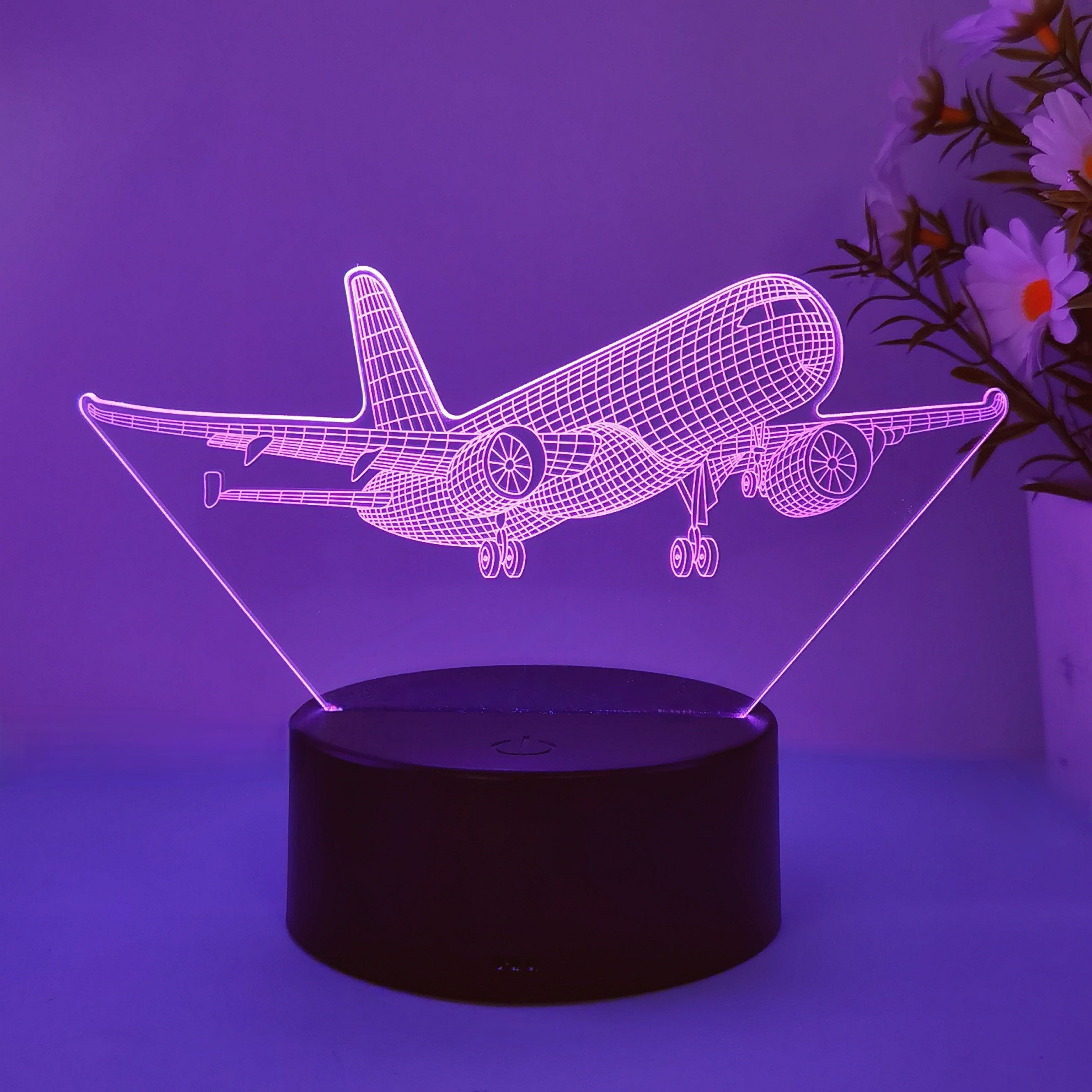 SkyGlow - Lampada Notturna Acrilica 3D Aereo con USB, Lampada da Tavolo LED