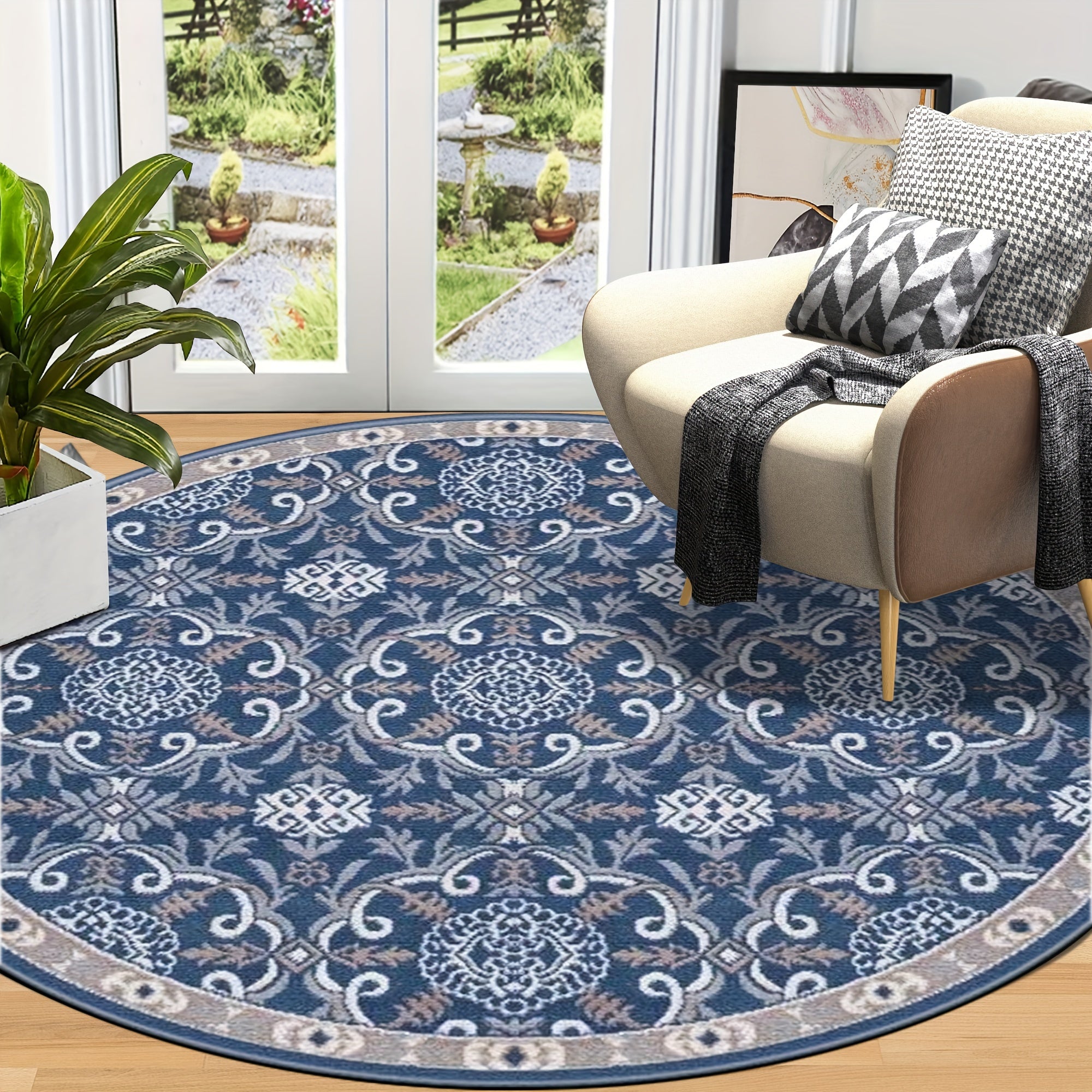 Alfombra de Piso Inspirada en el Estilo Persa – Resistente a Manchas, Lavable a Máquina, Antideslizante y Ligera para Dormitorio y Sala de Estar