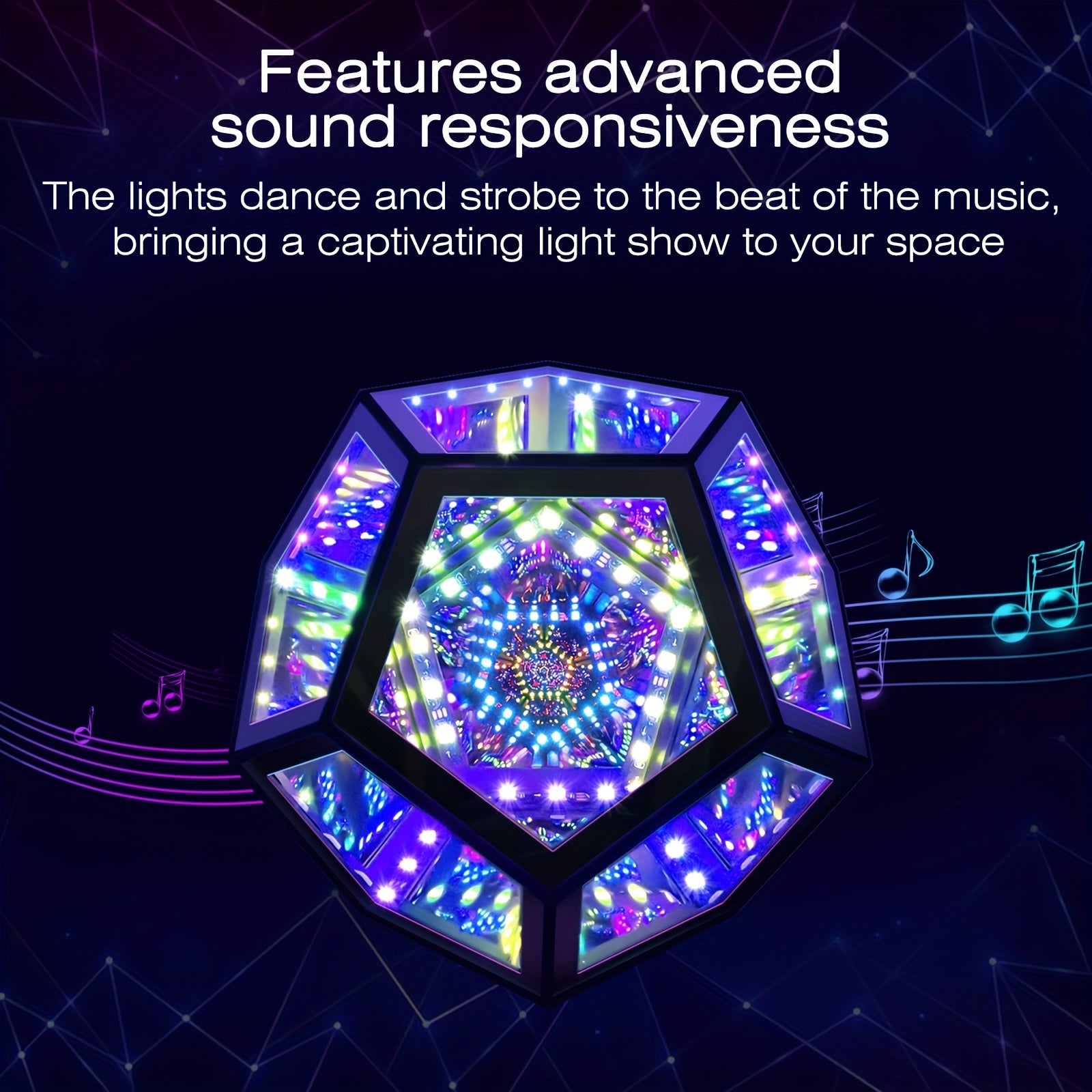 InfinityGlow - Magical Colorful Dodecahedron Lamp with 3D Infinite Mirror and RGB Lighting