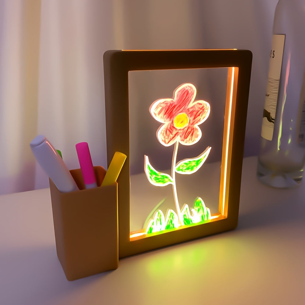 GlowNote - Lampada Notturna LED USB con Lavagna in Acrilico Riscrivibile