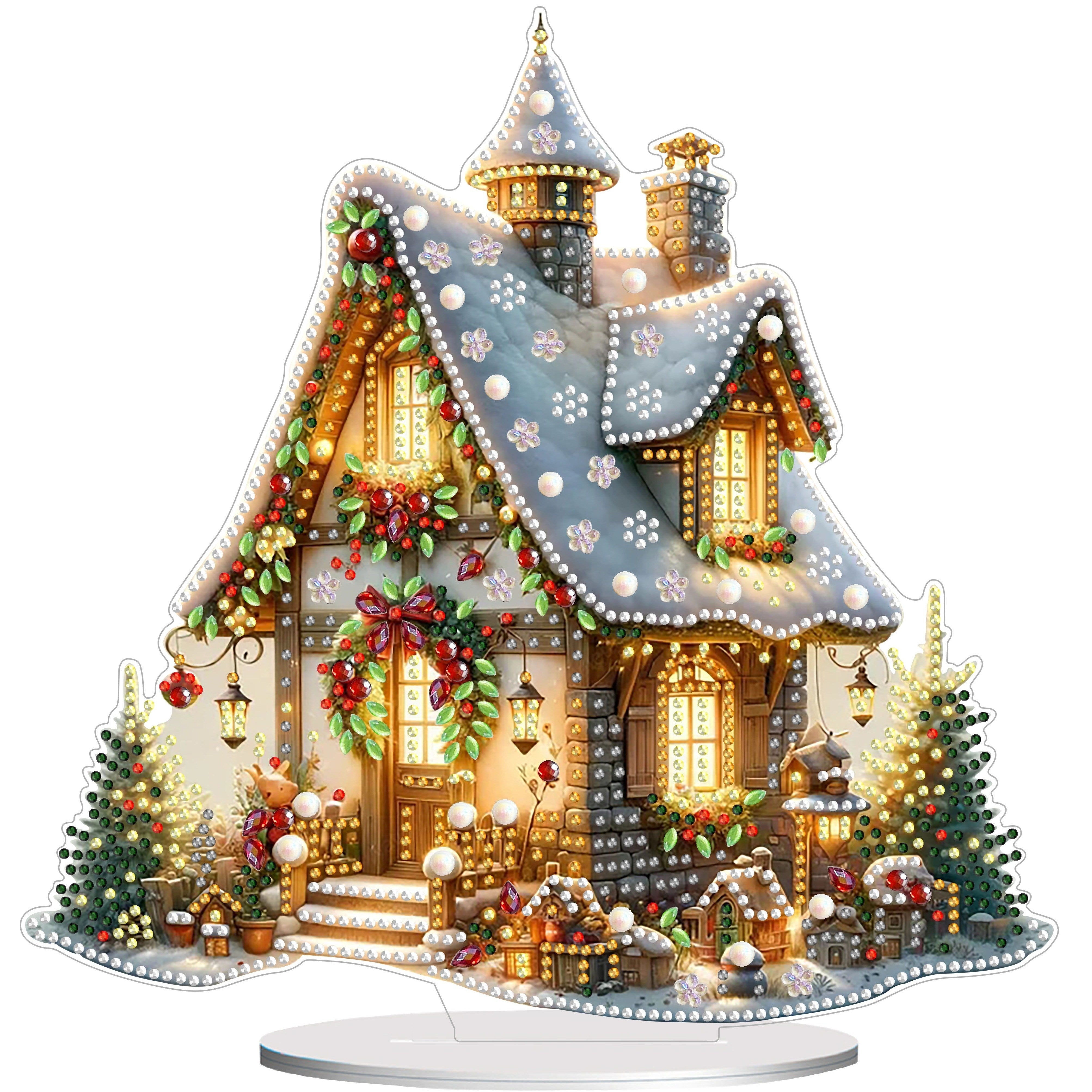 Pintura de diamantes 5D acrílica DIY Arte de la aldea navideña con casas - Kit de manualidades para adorno de escritorio, obra de arte de mosaico festivo, regalo de decoración para casa y dormitorio