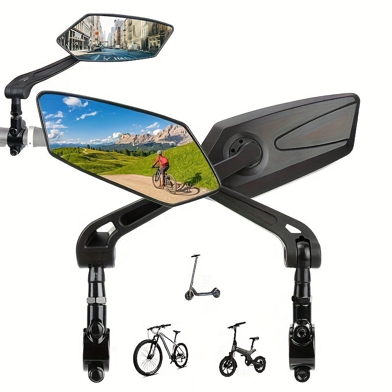 Conjunto de 2 Espelhos Giratórios para Bicicleta 360° – Ajuste Universal, Visão Ampla, Estrutura Durável em ABS, Lente Plana