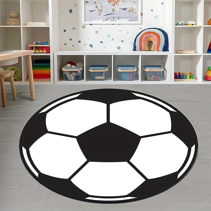 Alfombra Redonda de Diseño de Fútbol – Antideslizante, Lavable a Máquina, Alfombrilla Ligera para Sala de Estar y Dormitorio
