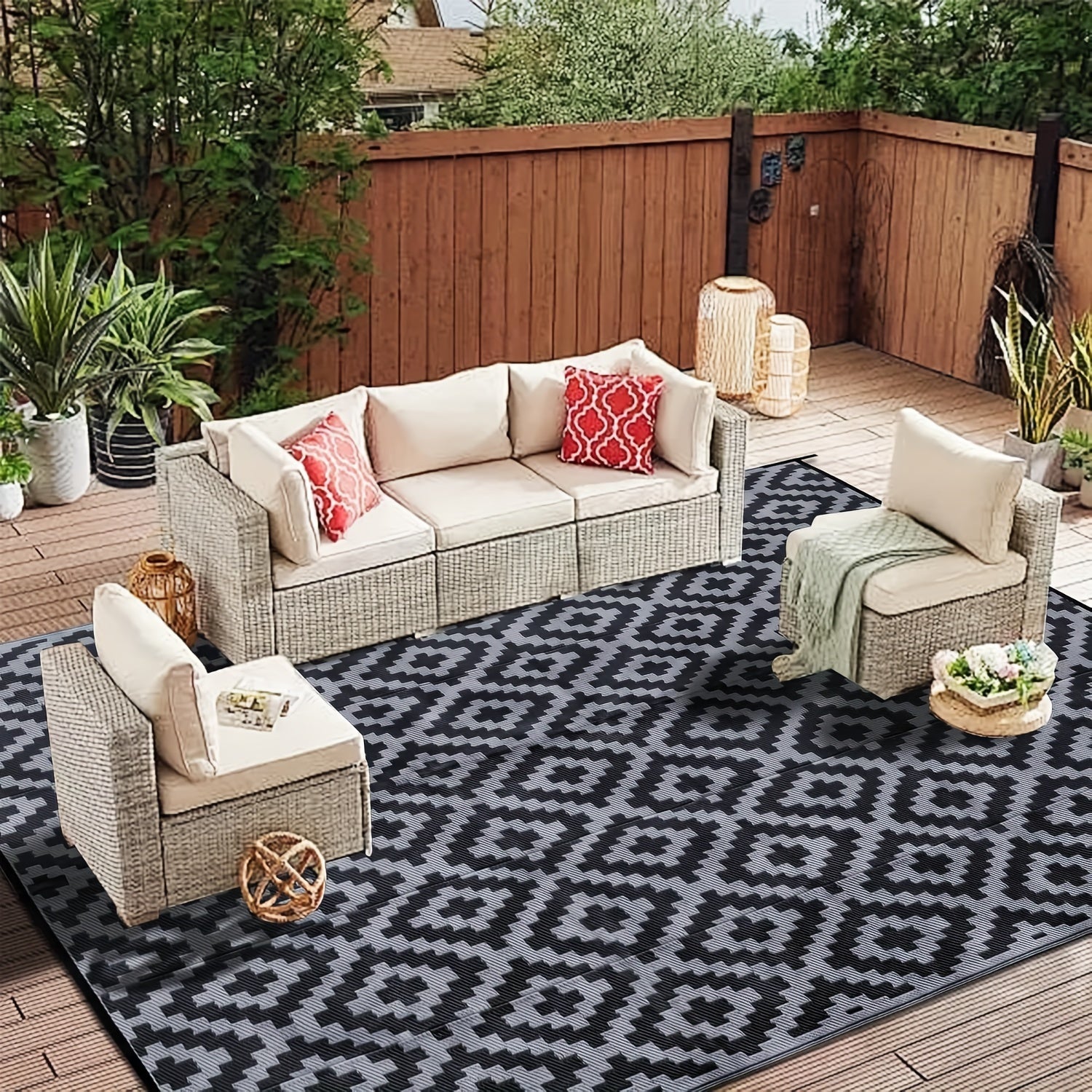 Tappeto Esterno Impermeabile Intrecciato a Mano - Resistente alle Intemperie e ai Colori, Perfetto per Campeggio, Terrazze e Giardini