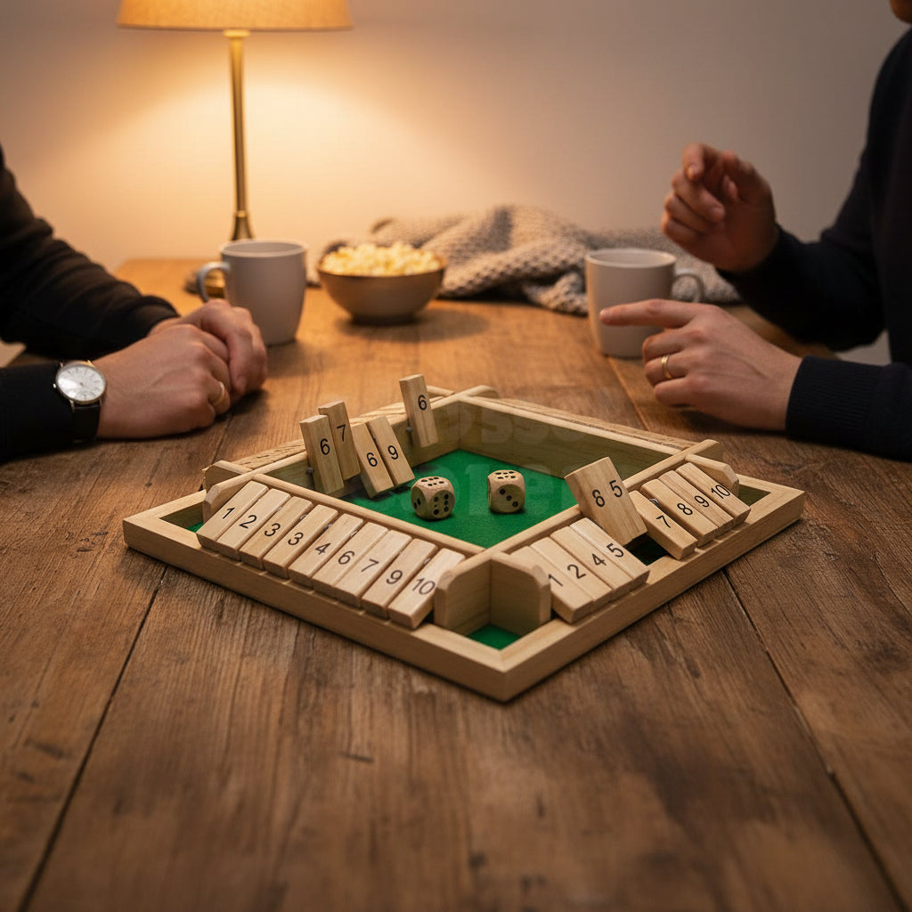 Gioco Dadi Shut Box Tavola Legno Numerata - Image 1
