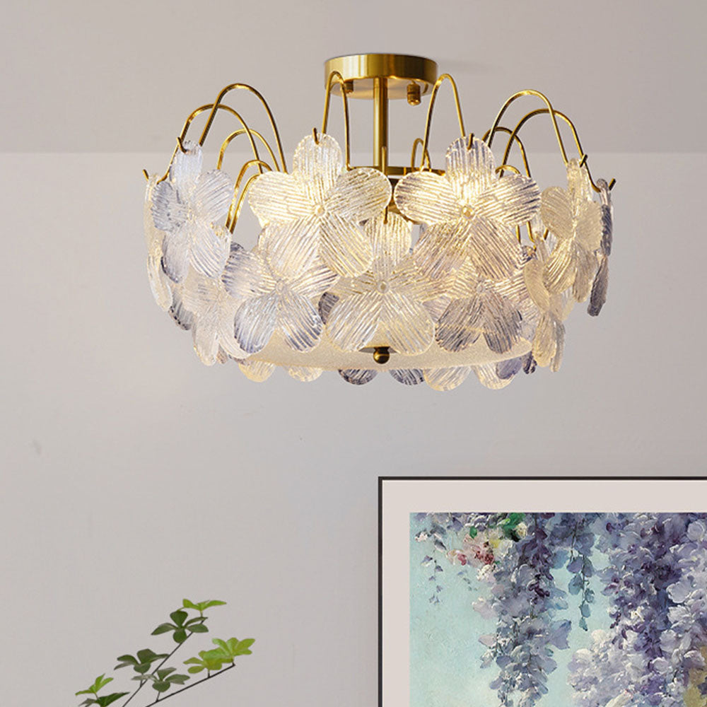 Lampadario classico a forma di fiore con vetro colorato per il soggiorno