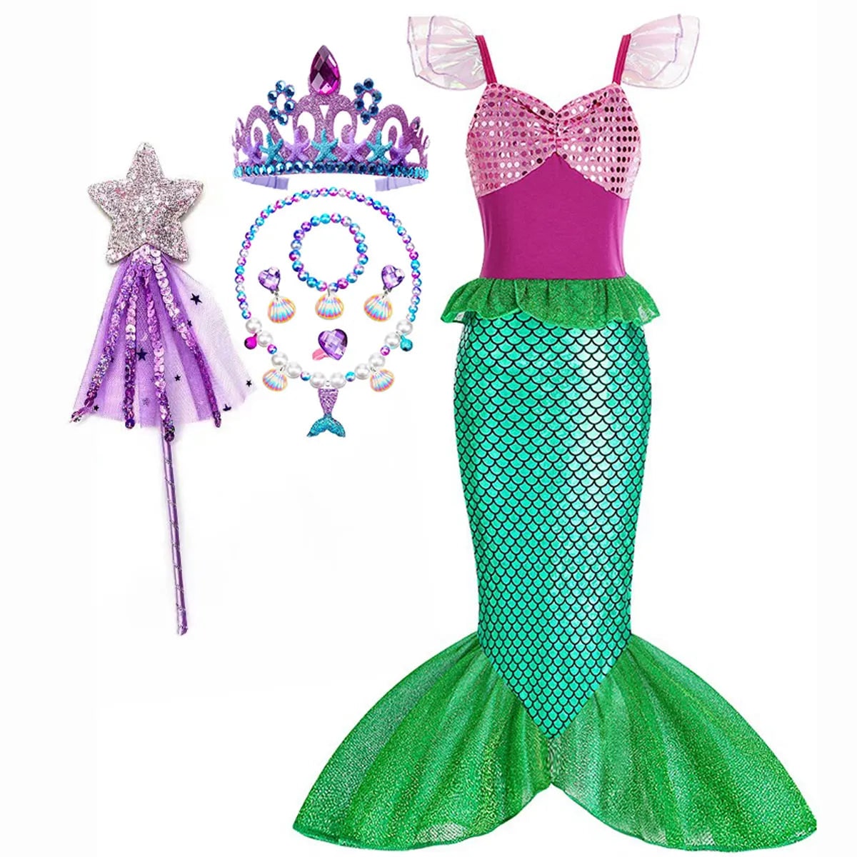 Halloween Costume Sirena Bambina Scaglie Coda Festa - Image 11