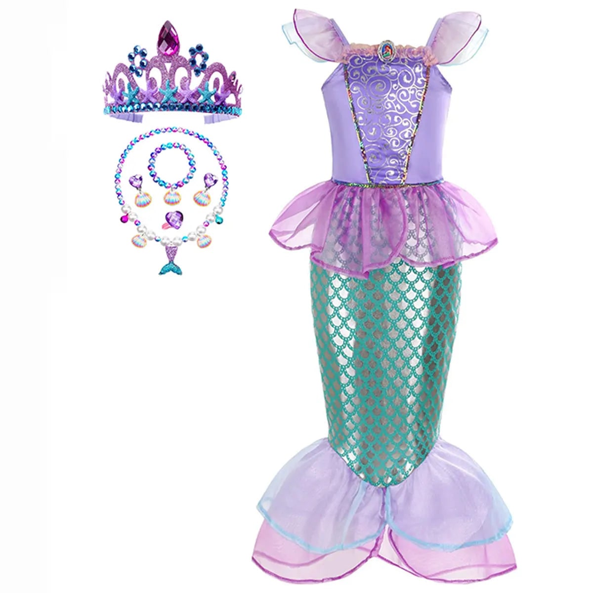 Halloween Costume Sirena Bambina Scaglie Coda Festa - Image 3