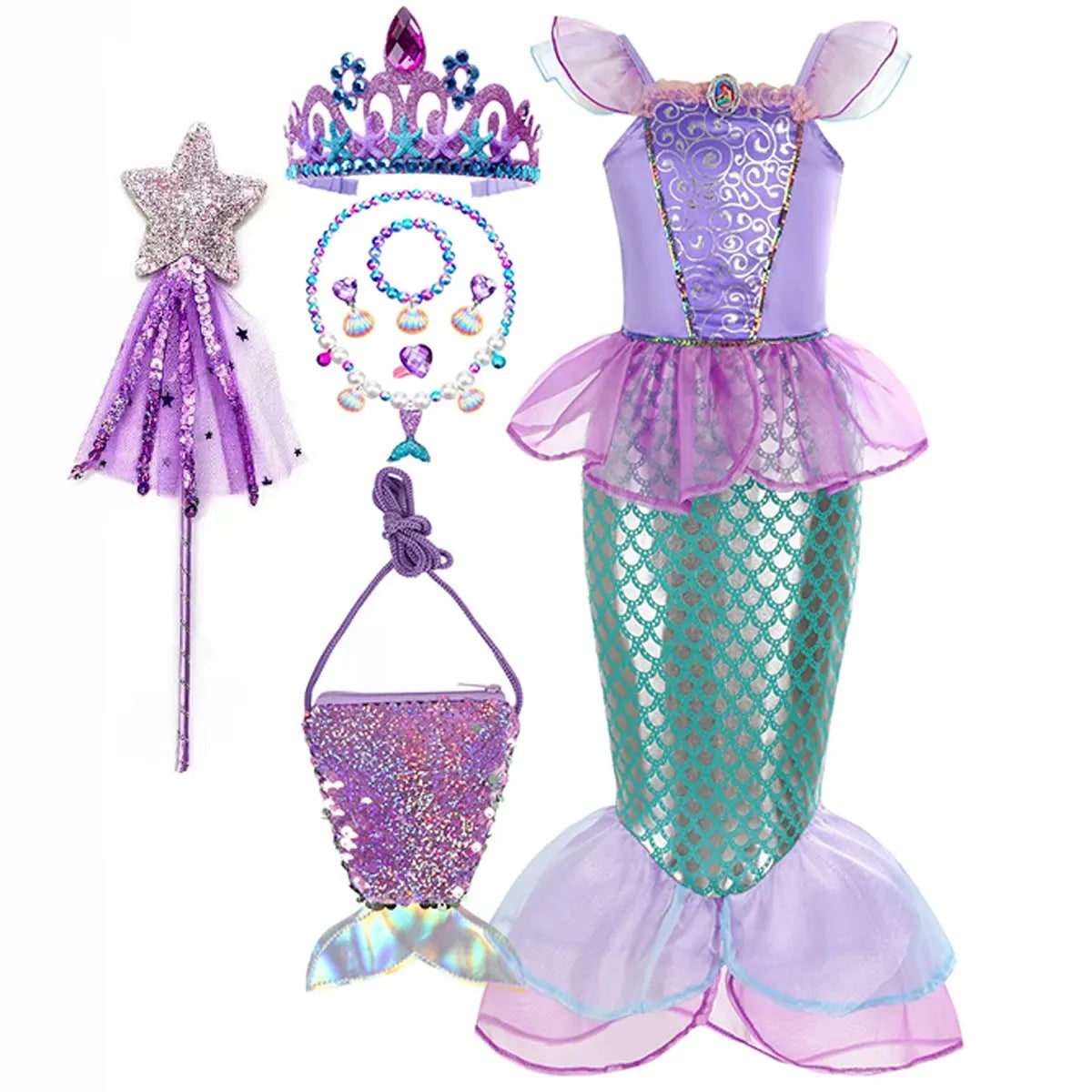 Halloween Costume Sirena Bambina Scaglie Coda Festa - Image 6