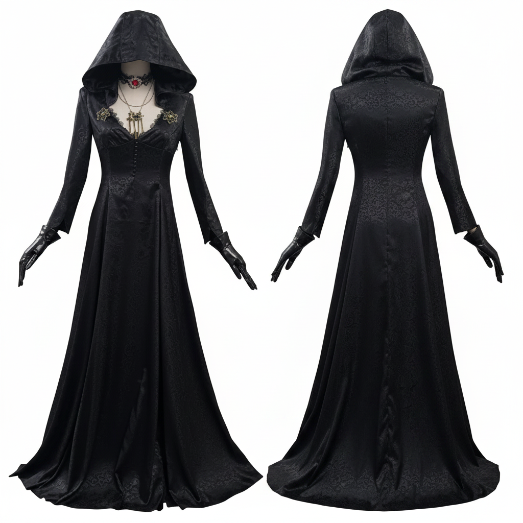 Halloween Costume Vampiro Elegante Cappuccio Guanti - Image 2