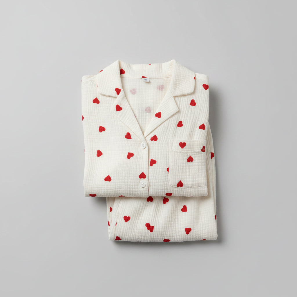 Pigiama Donna Cotone Motivo Cuori Set Abbigliamento Casual Morbido
