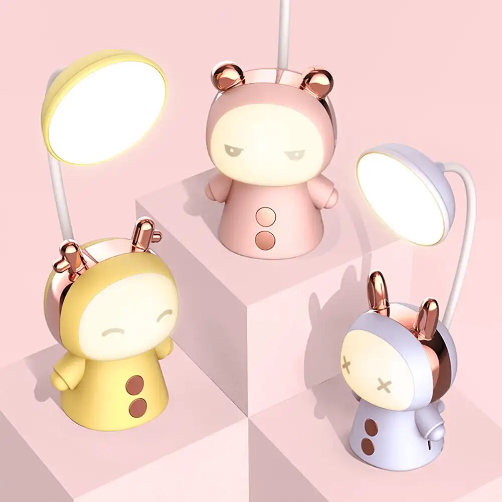 GlowKids - Lampada da tavolo LED a cartone animato per bambini – Lampada notturna dimmerabile con ricarica USB, design creativo