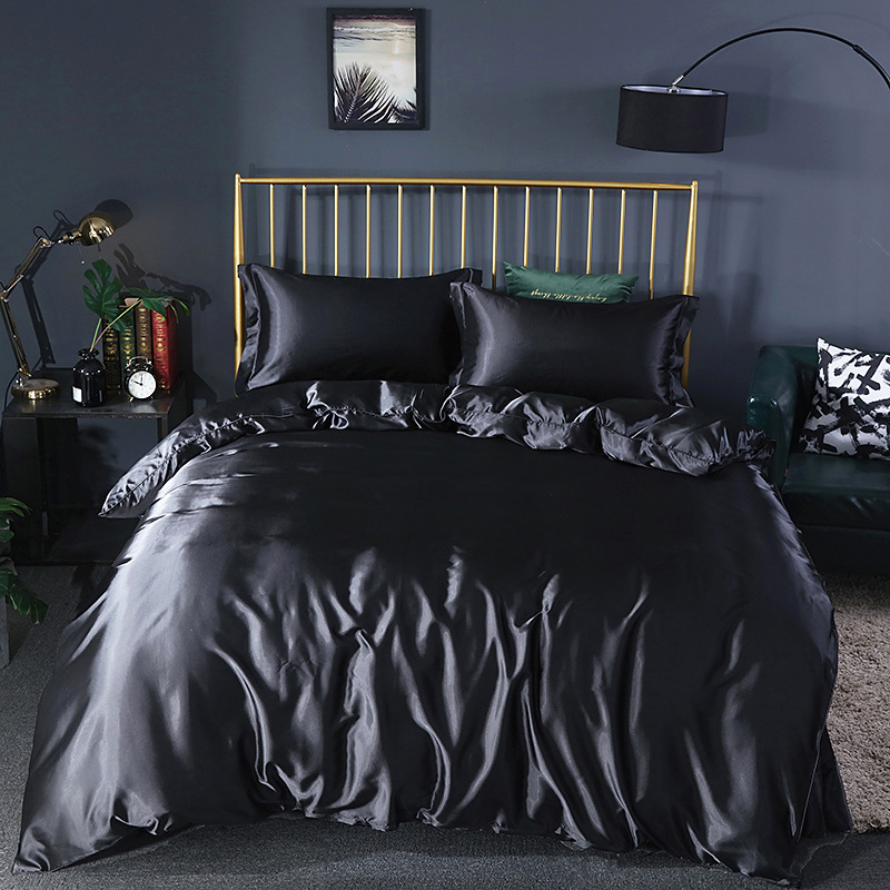 Juego de Confort Elegante (4 piezas) ropa de cama satén/algodón - 2x fundas de almohada - sábana