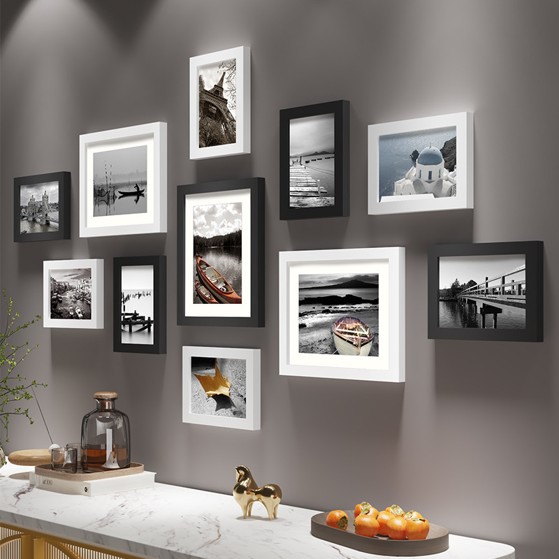 Set de 11 marcos de fotos para galería - Estilo clásico, incluye fotos de paisajes, instalación sin taladro, varios tamaños para decoración de sala de estar
