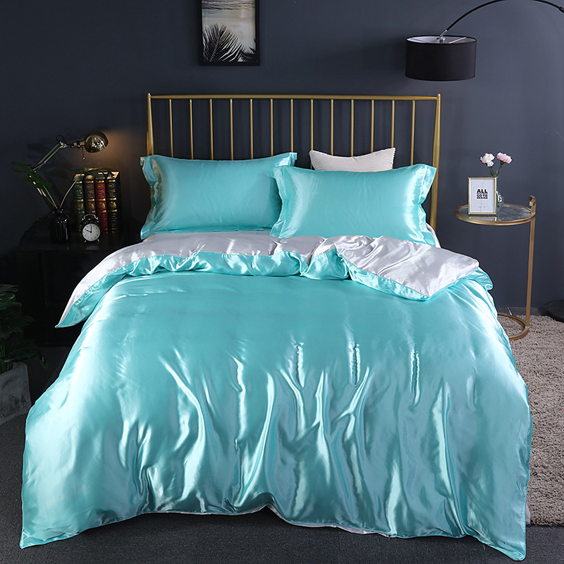 Juego de Confort Elegante (4 piezas) ropa de cama satén/algodón - 2x fundas de almohada - sábana