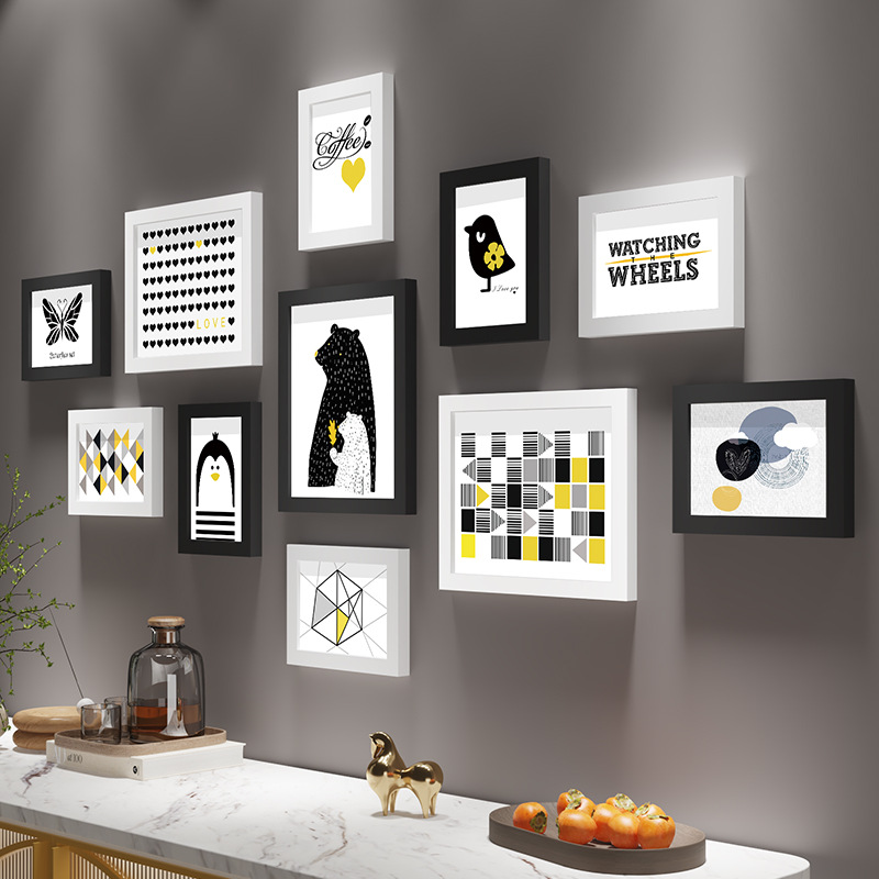 Set de 11 marcos de fotos para galería - Estilo clásico, incluye fotos de paisajes, instalación sin taladro, varios tamaños para decoración de sala de estar