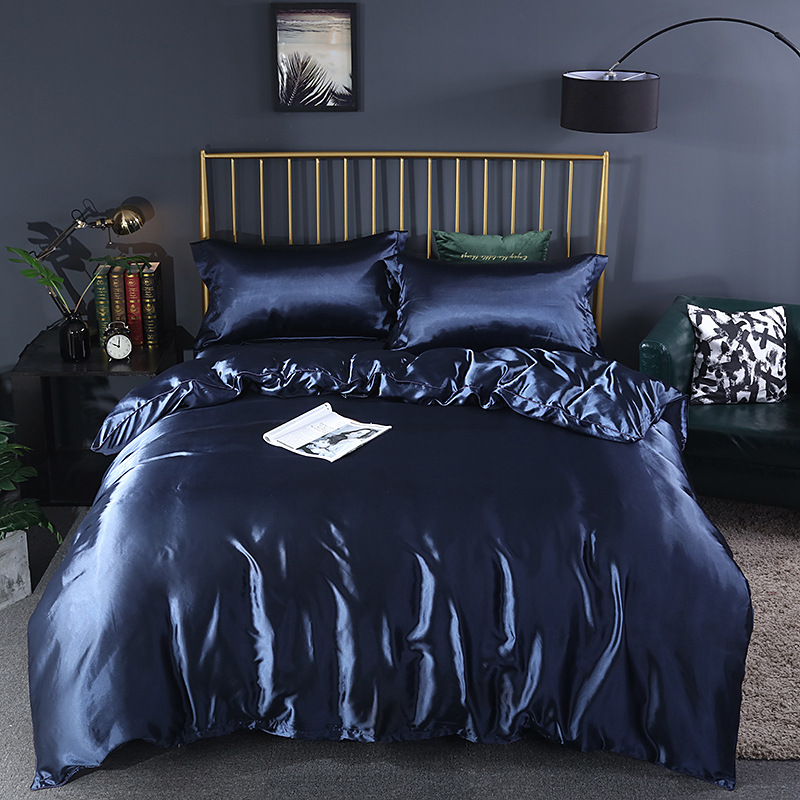 Juego de Confort Elegante (4 piezas) ropa de cama satén/algodón - 2x fundas de almohada - sábana