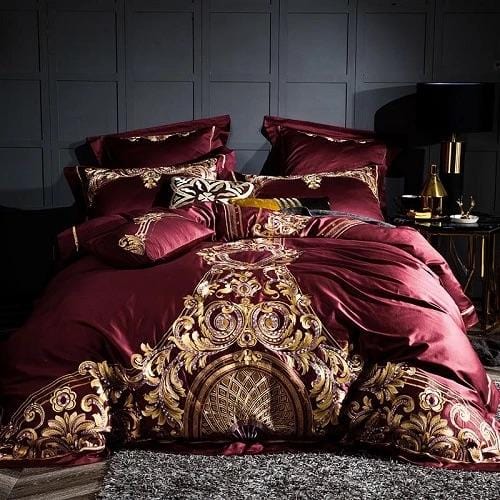 Set Copripiumino Golden Fier Rosso e Oro (Cotone Egiziano)