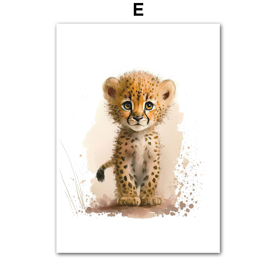 8 Pieces Canvas Poster, Modern Art, Cute Elephant Lion Giraffe Tiger Zebra, Kids Room Wall Decoration, Animal Posters, Ideal Gift for Bedroom, Wall Decoration, No Frame