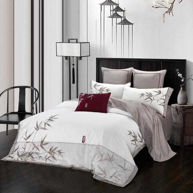 Set di copripiumino Bamboo White Bloom - Cotone Egiziano
