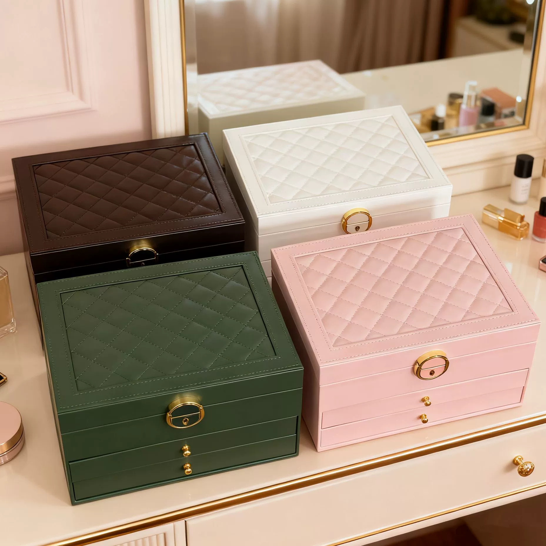 Mother's Day Gift Jewelry Box Organizer Three-Piece Storage Box Lock Drawers
