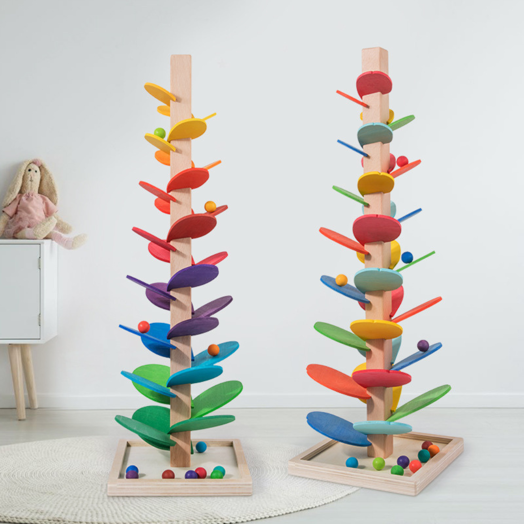 Wooden Montessori Toy Rainbow Marble Tower