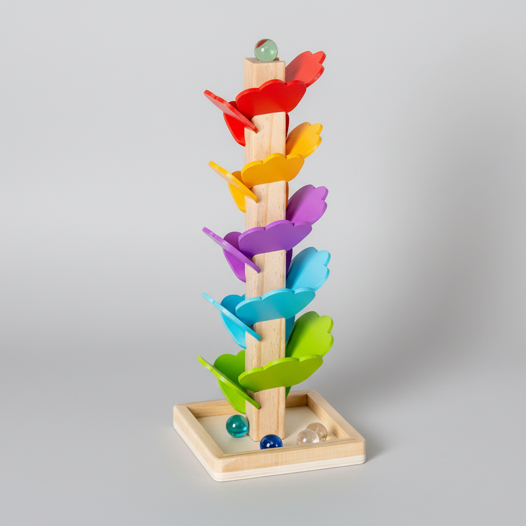 Giocattolo Montessori in Legno Torre delle Biglie Arcobaleno